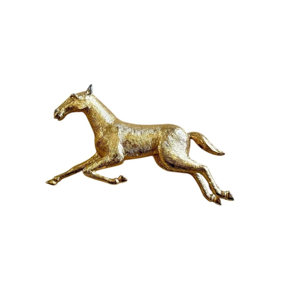 Marcel Boucher Galloping Horse Pin Brooch VTG Gold Plated Figural Singed Rare